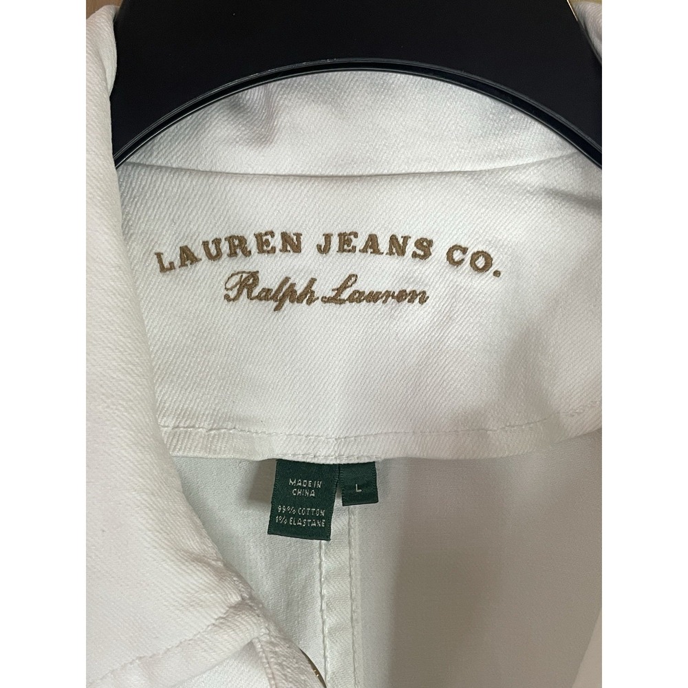 Ralph Lauren White Denim Jacket Nautical Utility L Equestrian Gold Buckle Luxury - Picture 5 of 10